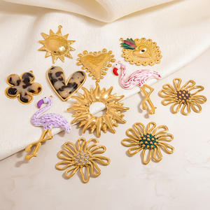 Fornituras de joyería de acero inoxidable, formas mixtas, colgante DIY para hacer collares, chapado en oro de 18K, sol, flamenco, corazón, margarita - Product Image 1