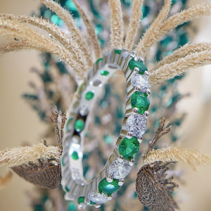 Anillo Fino de Esmeralda Verde y Diamante Blanco, Chapado en Oro, Banda de Eternidad, Joyería de Compromiso y Boda para Mujer - Product Image 3