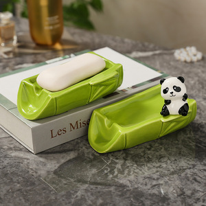 Jabonera de Cerámica con Diseño de Panda de Bambú, Rectangular, con Drenaje Automático, Decorativa para Baño, Ideal para Regalo - Product Image 4