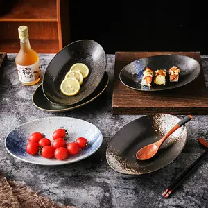 Dayanıklı japon tarzı porselen 10 inç japon restoran tekne şekli seramik suşi tabağı