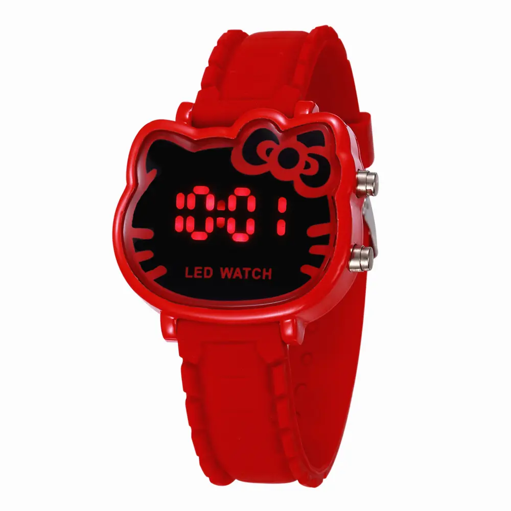 Petite fille jolie montre dessin animé fille hello Kitty enfants led mode électronique filles blanc/noir/rouge montre