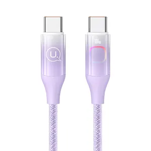 Usams Sj640 Usb-Kabel Type-C Oplaadkabel 6a Snel Opladen Datakabel Usb C Naar C Pd 100W Met Kleurrijk Licht