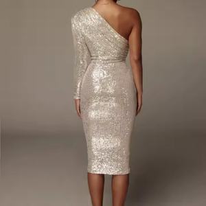 Robe de soirée élégante de haute qualité pour femme, sexy, asymétrique à une épaule, taille fine, à sequins et paillettes – Grande Vente - Product Image 3