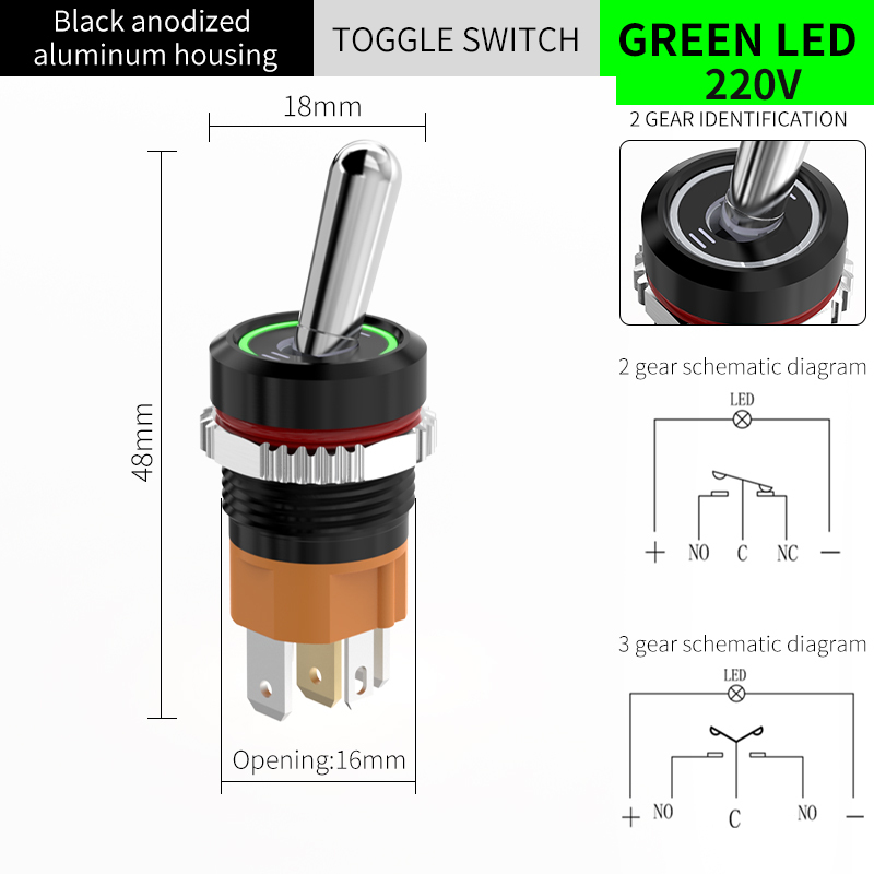 2-Pos/Black Anodized/Green/220V