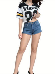 Camiseta informal de manga corta con cuello en V para mujer, Camiseta deportiva de fútbol <span class=keywords><strong>NFL</strong></span>, camiseta de fútbol, <span class=keywords><strong>camisetas</strong></span> cortas - Product Image 4