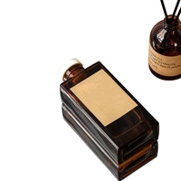 Diffuseur de parfum en verre ambré carré de luxe avec bouchon en liège et impression sérigraphique, capacité de 100 ml, pour l'aromathérapie à domicile