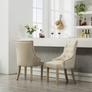 Fauteuils d'hôtesse DB Tan capitonnés en bois massif avec clous décoratifs, lot de 2 pour salon, salle à manger, cuisine, bureau à domicile - Product Image 5