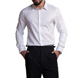 Chemises habillées décontractées pour hommes à manches longues, couleur unie, col rabattu, boutonnage intégral, poche avant, infroissables, 100 % coton popeline - Product Image 5