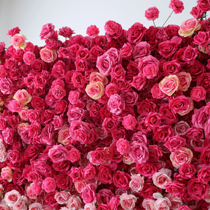 Mur de fleurs artificielles QIHAO en tissu de soie, roses blanches et rouges, toile de fond pour mariage, panneaux muraux de 8x8 pieds, décoration - Product Image 4