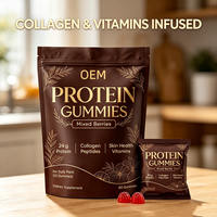 Gummies Protéinés Riches en Protéines, Formule Nettoyante à Base de Lactosérum et Végétale, Gummies Protéinés Végétaliens 24g avec Suppléments de Vitamines et de Collagène Peptidique
