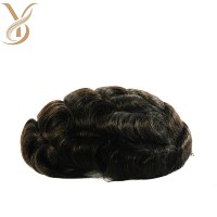 Prothèse capillaire pour hommes en cheveux naturels indiens Remy, 0,02-0,04 mm, ondulation naturelle, base PU intégrale, densité 100%-130%, couvre-calvitie