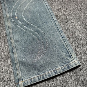 Fabricante de Jeans con Pedrería, Pantalones Vaqueros Holgados de Moda Urbana Personalizados para Hombre, Jeans de Mezclilla con Pedrería Apilada - Product Image 5