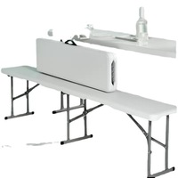 Table-banc pliable en plastique de 6 pieds, pliable en deux, robuste, portable, pour intérieur/extérieur, restauration, pique-nique, fête, événement