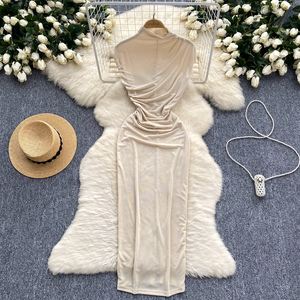 Vestido Midi elegante ajustado a la cadera para mujer túnica de encaje imperio en púrpura Borgoña negro Casual Maxi longitud tejida y lavable - Product Image 3