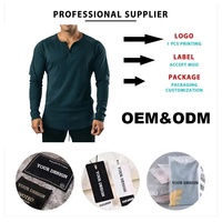 T-shirt vintage Henry à manches longues, couleur unie, sport, fitness, homme, spandex/coton, élastique, fin, col rond, 260 grammes, décontracté