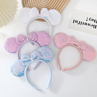 Serre-tête tendance en plastique à paillettes avec oreilles de souris et nœud rose mignon fait main pour enfants, idéal pour les parcs d'attractions et les séances photo