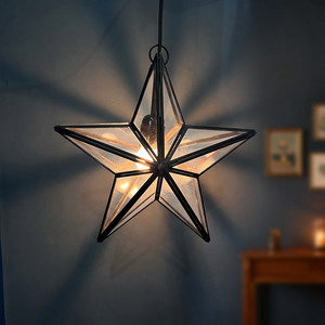 Modern <b>Star</b> Shape Glass <b>LED</b> Pendant <b>Light</b> Black Metal Hanging Ceiling Lamp Decorative Indoor Fixture for Home Hotel Cafe - Product Image 1
