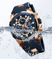 REWARD RD83016M 83016 Montre chronographe de luxe avec bracelet en silicone, plusieurs fuseaux horaires, date automatique, étanche