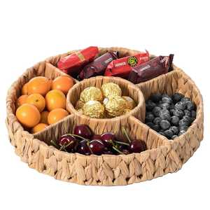 Handmade Water Hyacinth Woven Storage Basket Portable Round Tray Natural Decorative Organizer for Kitchen Living Room - Product Image 4