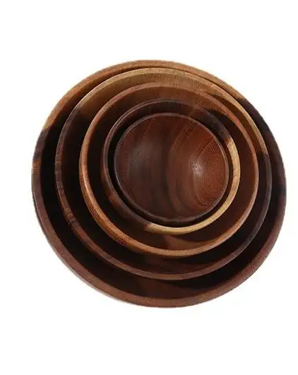 Wholesale Acacia Wooden Serving Bowls and Trays Round Japanese salad noodles anti-scald bowl for Salad Soup Noodle