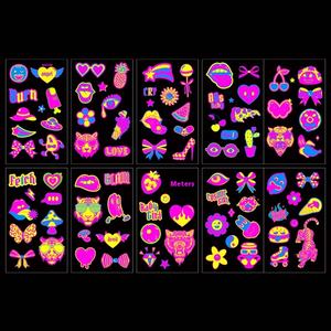 Autocollants de <span class=keywords><strong>tatouage</strong></span> temporaires de transfert d'eau fluorescente <span class=keywords><strong>rose</strong></span> transfrontalière Sexy nouveau Design pour hommes femmes pour papier de fête de barre de roche - Product Image 4