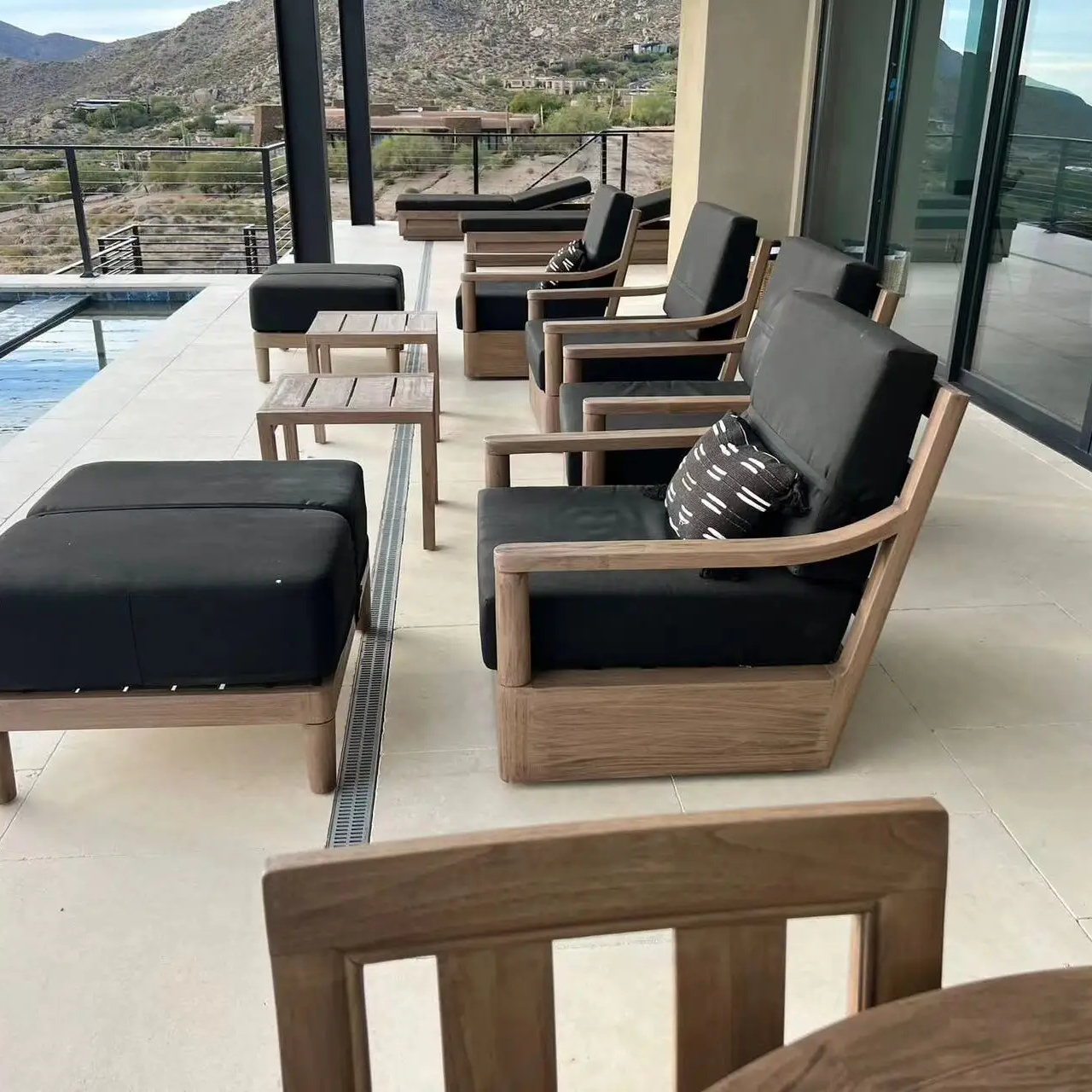New Arrival Hard Solid Teak Wood Garden Patio Sectional Single Outside Sofa Set Furniture