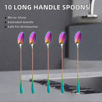 Lot de 10 cuillères à long manche modernes en acier inoxydable pour thé glacé et café, finition miroir, compatibles lave-vaisselle - Cuillères à dessert et crème