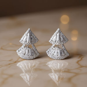 E4348 Orecchini in oro bianco con diamanti taglio baguette, gioielli naturali di lusso da donna - Product Image 2