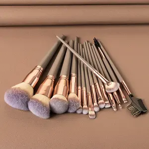 New Coming 15PCS Synthetic Hair Makeup Brush Set Private Label Make up Brushes Big Foundation Eyebrush Brown Color Makeup Brush