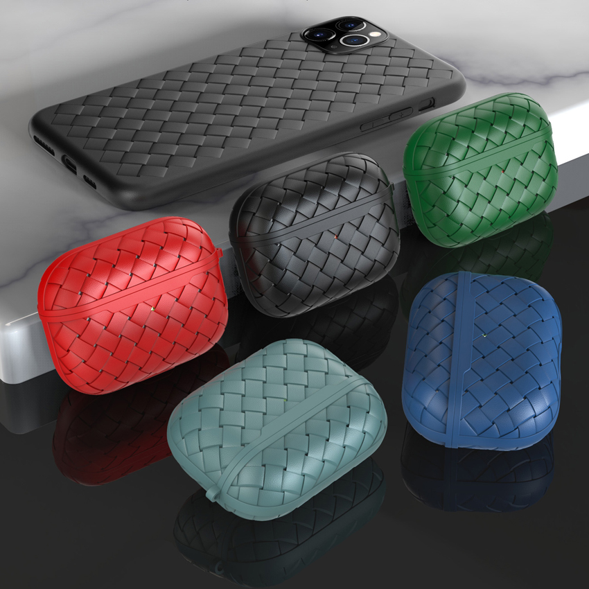 100pc/lot Suitable for wireless earphone Air Pro 3 heat dissipation breathable braided pattern leather earphone protective case