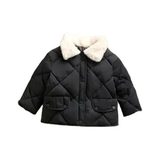 Dei bambini di Modo Allentato del Rivestimento dei bambini di Controllo di Diamante Breve Quilted Giacca Ragazzi E Delle Ragazze Del Bambino Addensare Collo di Pelliccia Caldo cappotto