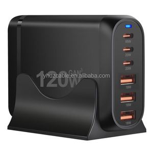 65W Smart PD USB C Wall Charger Station 6 Ports 120W 5V/3A 15W Mobile Desktop Stand EU <b>Plug</b> Compatible 3A3C Laptop <b>Adapter</b> - Product Image 2