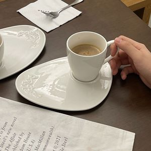 French High-End JADE Ceramic Porcelain Disposable Dessert <b>Cups</b> <b>Saucers</b> Modern Retro Embossed Design Party Use 201-300ml Spot - Product Image 2