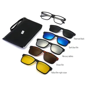 Custom Square Magnetic 6 in 1 Polarized Eyeglasses Frames Nigh Vision Sunglasses For Cycling Driving