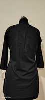 Robe mini noire unie à col en V, coupe trapèze, manches trois quarts, ourlet plissé, boutonnée sur le devant, en coton tissé, coupe ample, pour usage quotidien