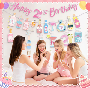 Guirnaldas de Papel con Diseño de <span class=keywords><strong>Botella</strong></span> de Vino <span class=keywords><strong>Martini</strong></span> para Fiesta de Cumpleaños Número 21, Banderines, Serpentinas, Decoración para Fiestas de Cumpleaños de Mujeres y Niñas - Product Image 2