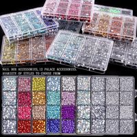 Accesorios Populares para Uñas en 3D, 12 Compartimentos/Caja, Diamantes de Resina con Efecto Agua, Color AB, Base Plana, Productos para Uñas con Forma de Diamante