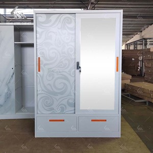 Armoire coulissante en métal à 2 portes pour vêtements, avec miroirs et tiroirs, pour chambre de bébé, vente directe usine Foshan - Product Image 5