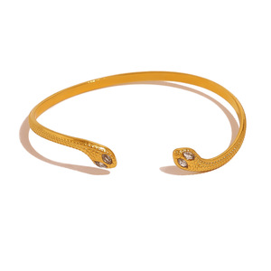 Bracciale a Polsino Vintage Placcato Oro con <span class=keywords><strong>Serpente</strong></span>, Design Retrò con Squame e Occhio di Cristallo, Bracciale Aperto Regolabile per Donna - Vendita Calda - Product Image 6