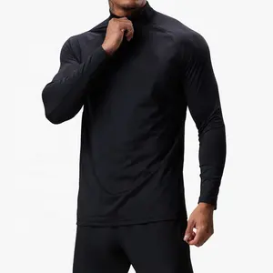 Training Wear Funnel Neck Active Wear Gym Long Sleeve Fitness Muscle Fit 1/4 Quarter Zip Pullover T Shirt