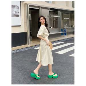 Nuevas zapatillas de verano con punta abierta y lazo de satén para <span class=keywords><strong>mujer</strong></span>, sandalias y zapatillas transpirables de estaciones simples - Product Image 4