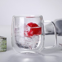 Tasse à café et à eau en verre double paroi 250 ml/350 ml, résistante à la chaleur, anti-brûlure, passe au lave-vaisselle, moderne, unisexe, avec poignées