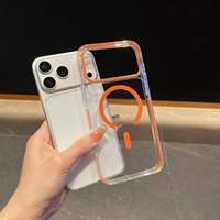 Funda Magnética Transparente de Lujo Antiamarilleo para iPhone 18 Pro Max 17 Air 16 15 14 13 12 con Borde Colorido y Protección Contra Impactos