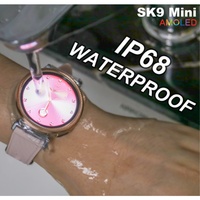 Reloj inteligente de lujo color oro SK9 mini para mujer, 3 correas, reloj pequeño de 1.19 pulgadas para dama, resistente al agua, con recordatorio del ciclo menstrual.
