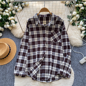 Kadınlar için Vintage Ekose Uzun Kollu Gömlekler Sonbahar Günlük Gevşek Düğmeli Bluz - Product Image 2