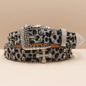Cintura in Pelle con Stampa Leopardata e Strass per Uomo e Donna, Taglia Grande, Stile Western per Jeans, con Borchie Lucide, Hip-hop, <span class=keywords><strong>Punk</strong></span> <span class=keywords><strong>Rock</strong></span>, Stile Y2K - Product Image 2