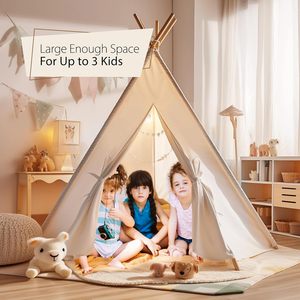 Tente d'angle de lecture pour tout-petits 100% tentes <span class=keywords><strong>Tipi</strong></span> en toile de coton tente <span class=keywords><strong>tipi</strong></span> intérieure pour enfants avec étoiles lumières LED - Product Image 3