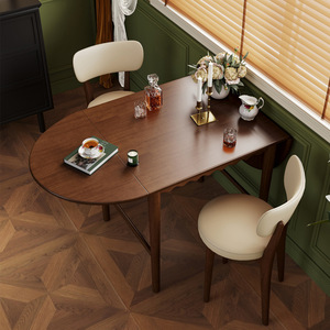 Mesa de Comedor Ovalada Plegable de Madera con Acabado en Nogal, Mecanismo de Empuje y Tracción, para Sala de Estar - Product Image 3