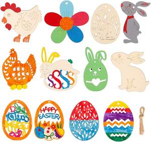 Kit de peinture de décoration en bois de Pâques bricolage artisanat fait à la main étiquettes suspendues en bois - Product Image 5