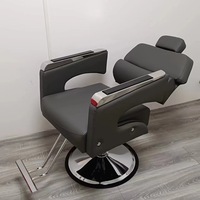 Fauteuil de Barbier Vintage Simple, Hydraulique et Inclinable, avec Base Pivotante à 360°, Appuie-tête Réglable, en Cuir PU Noir pour Salon de Coiffure